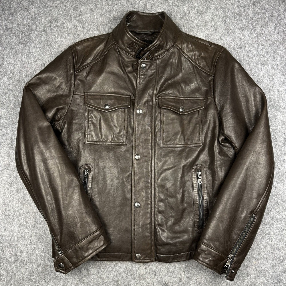 Banana Republic Genuine Leather Field Jacket Men's Large Brown Stand Collar EUC